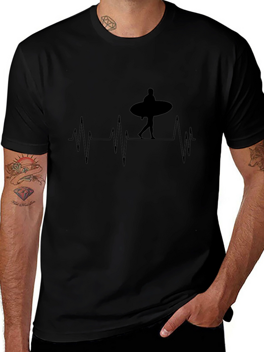 Surfer Heartbeat T-Shirt - Black