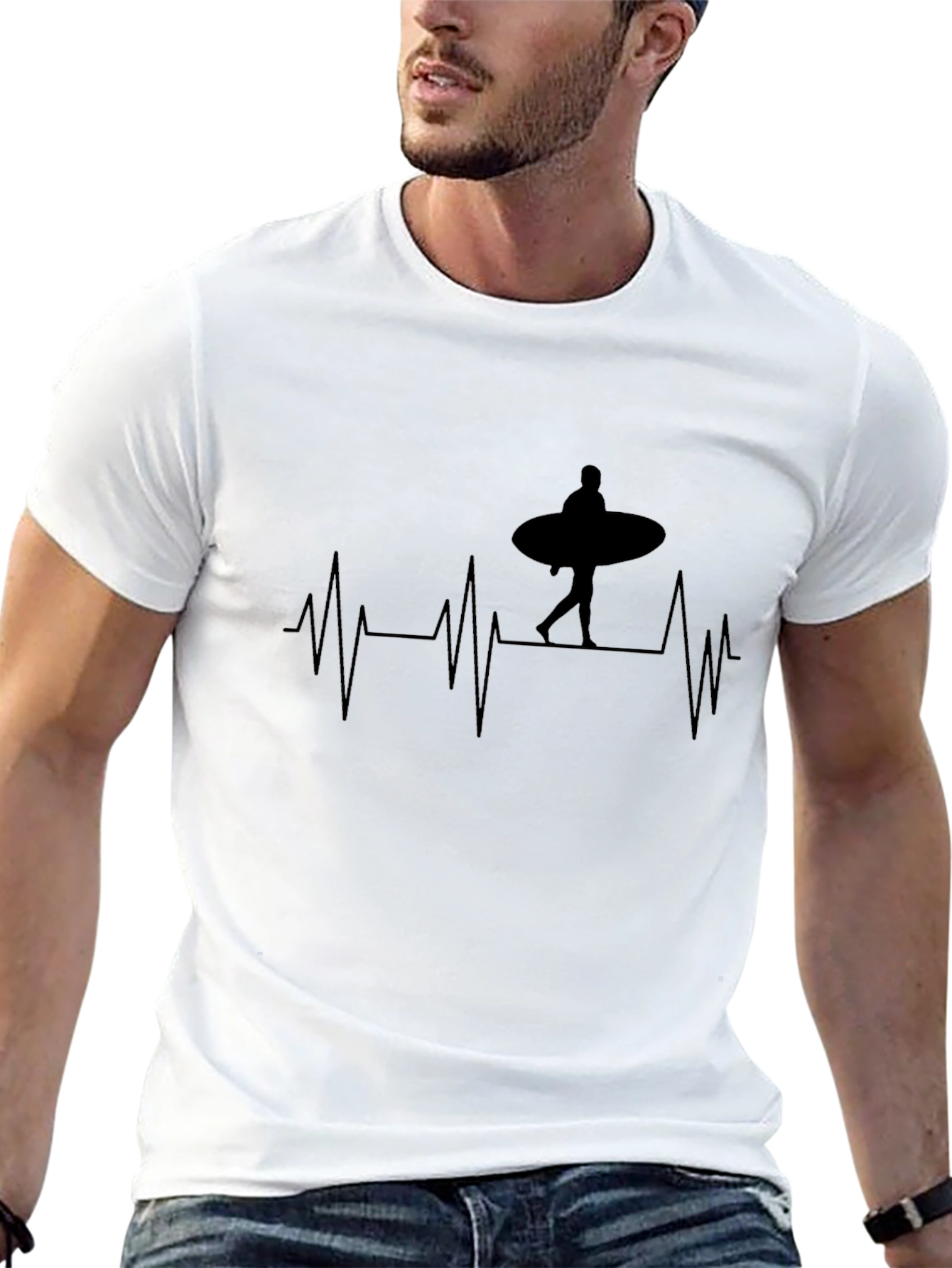 Surfer Heartbeat T-Shirt - Black