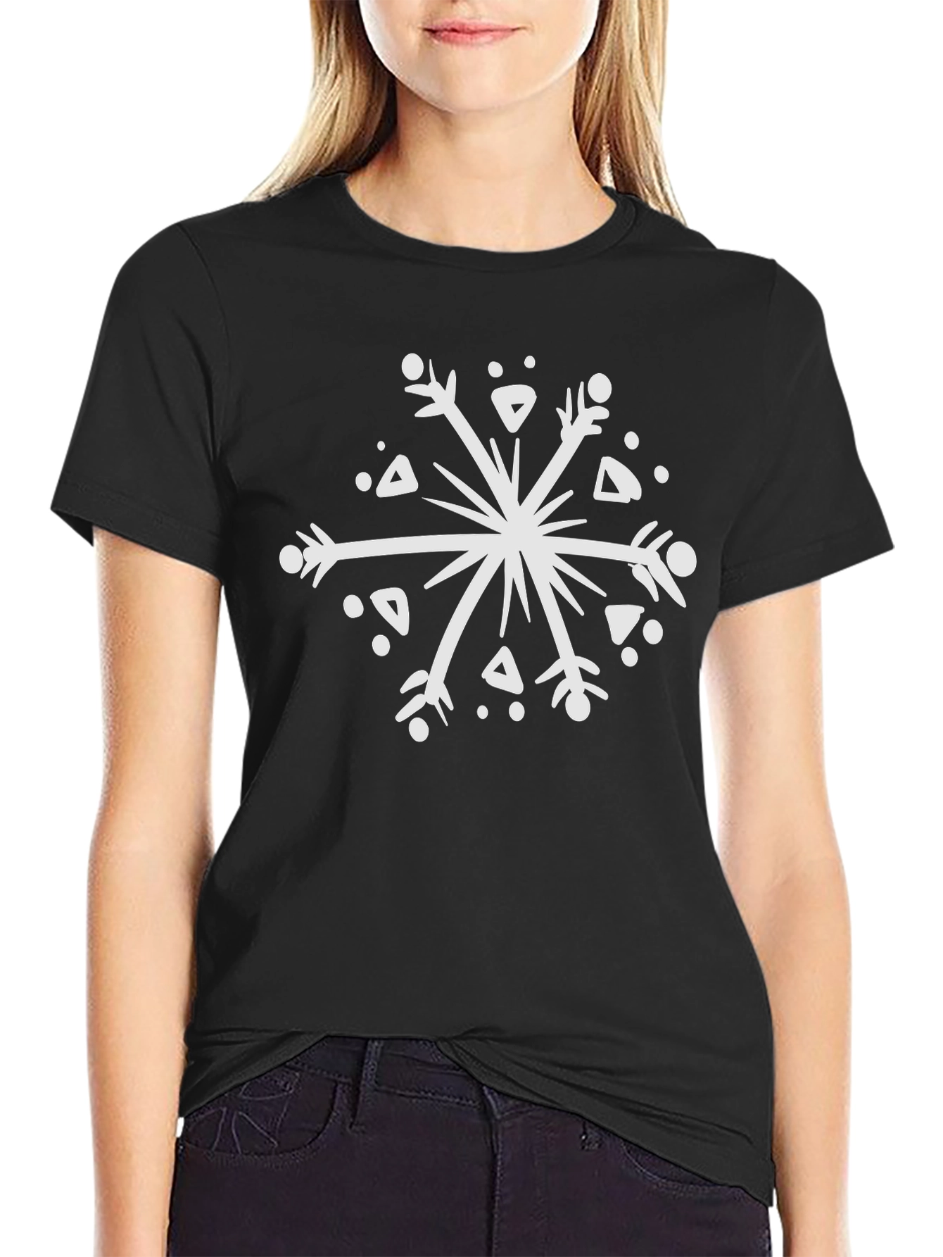 Black Snowflake Graphic Tee - Stylish Winter Wear