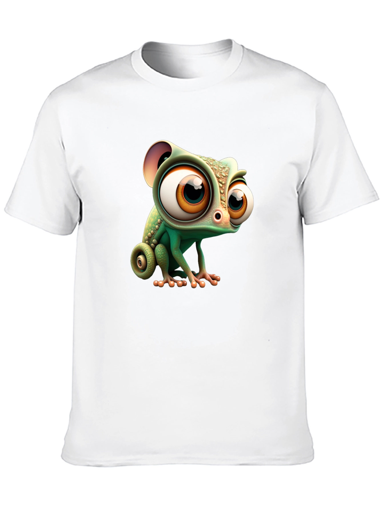 Cute Cartoon Chameleon Graphic Tee - Black
