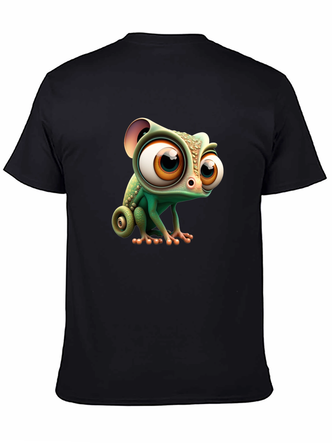 Cute Cartoon Chameleon Graphic Tee - Black