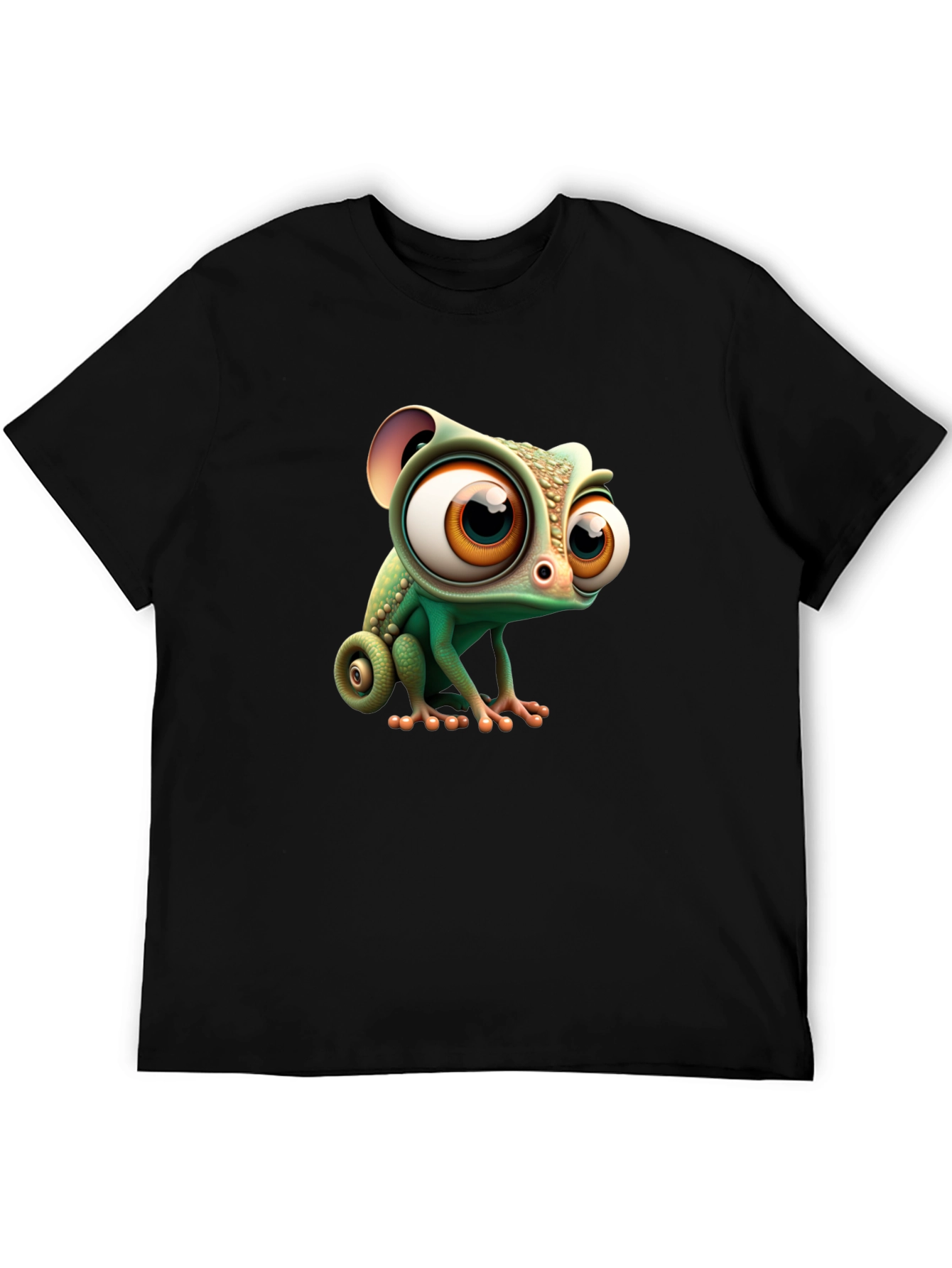 Cute Cartoon Chameleon Graphic Tee - Black