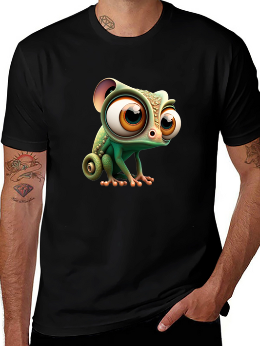 Cute Cartoon Chameleon Graphic Tee - Black