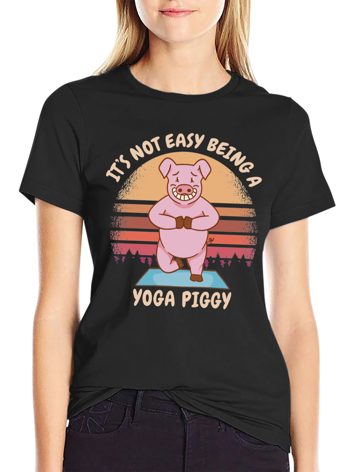 Yoga Piggy T-Shirt - Funny Cartoon Pig Tee