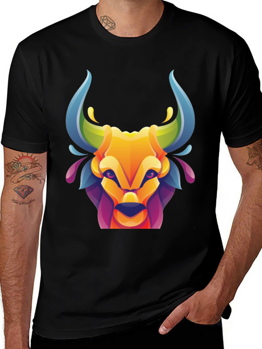 Vibrant Bull Graphic Tee - Stylish Mens Black T-Shirt