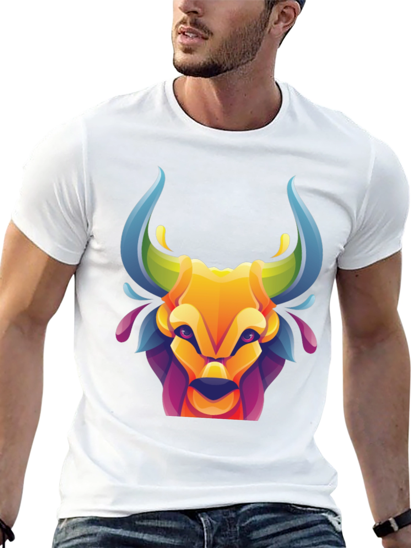 Vibrant Bull Graphic Tee - Stylish Mens Black T-Shirt