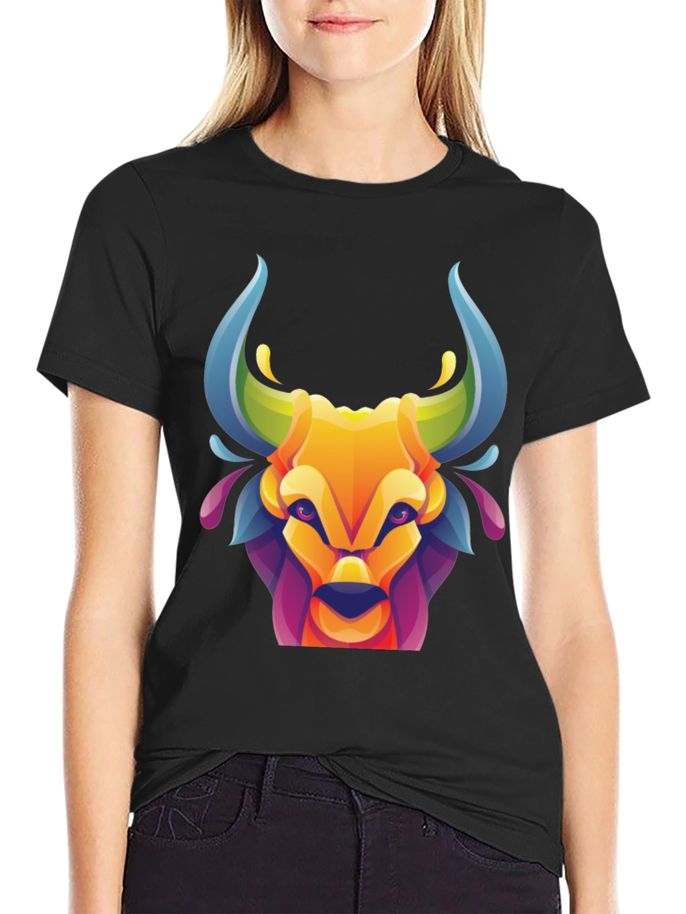Vibrant Bull Graphic Tee - Stylish Mens Black T-Shirt