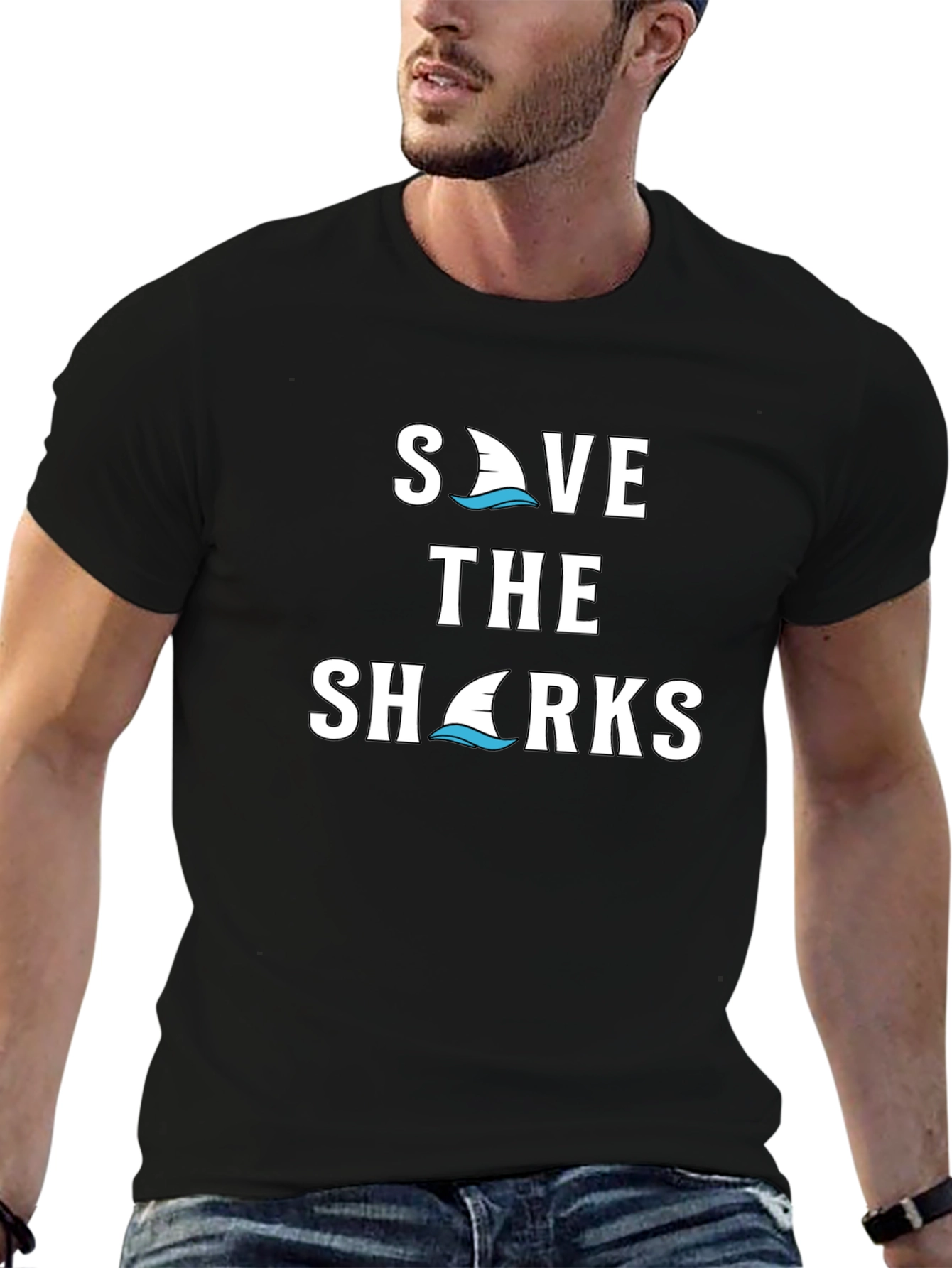 Save the Sharks Graphic Tee - Black Cotton T-Shirt