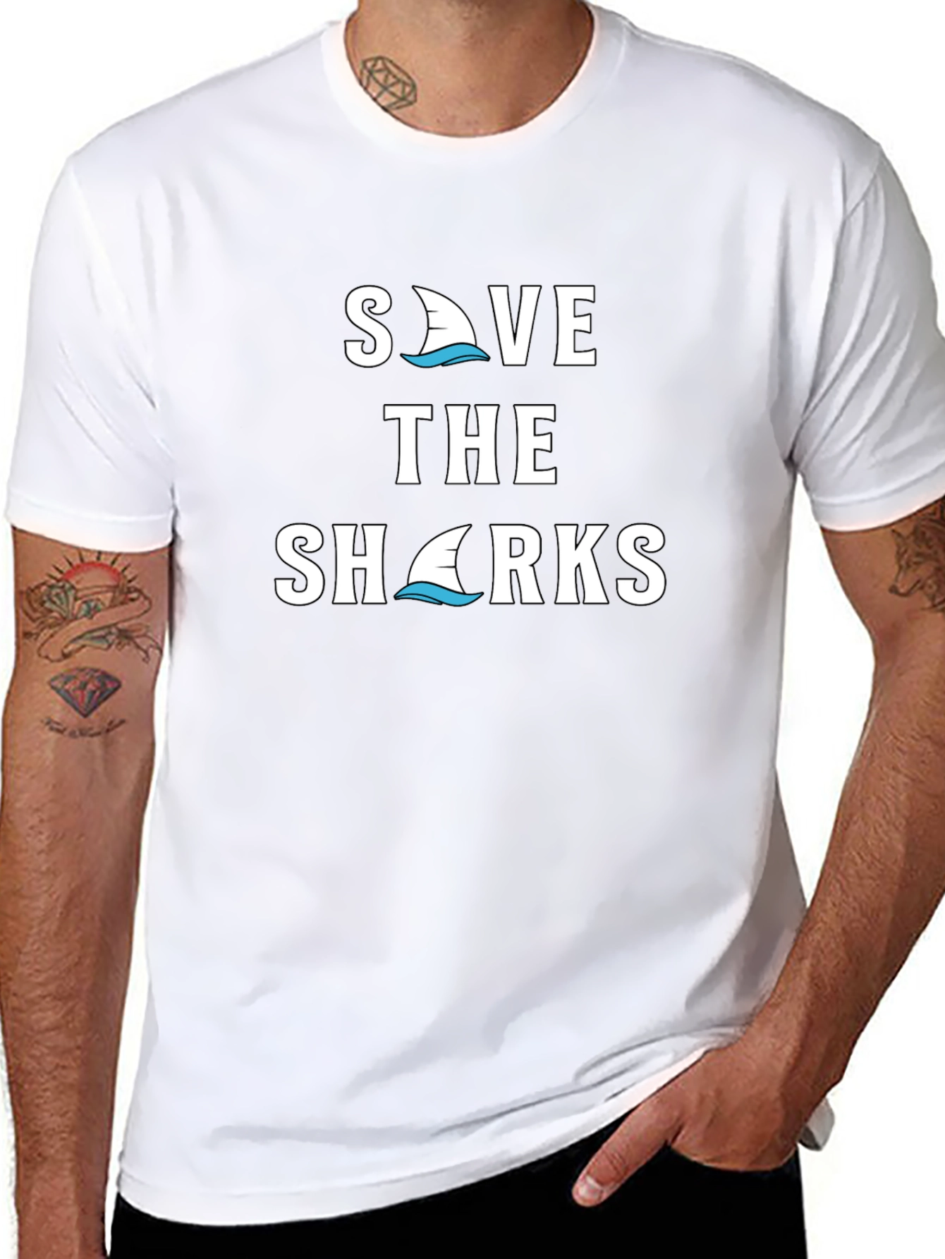 Save the Sharks Graphic Tee - Black Cotton T-Shirt