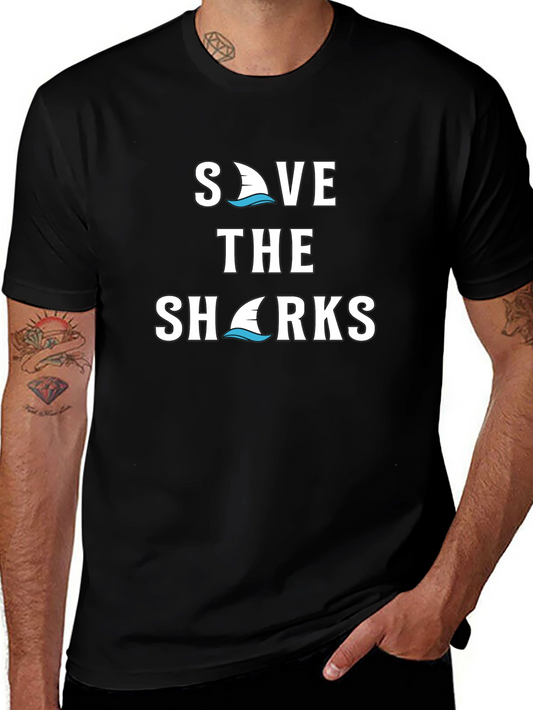 Save the Sharks Graphic Tee - Black Cotton T-Shirt