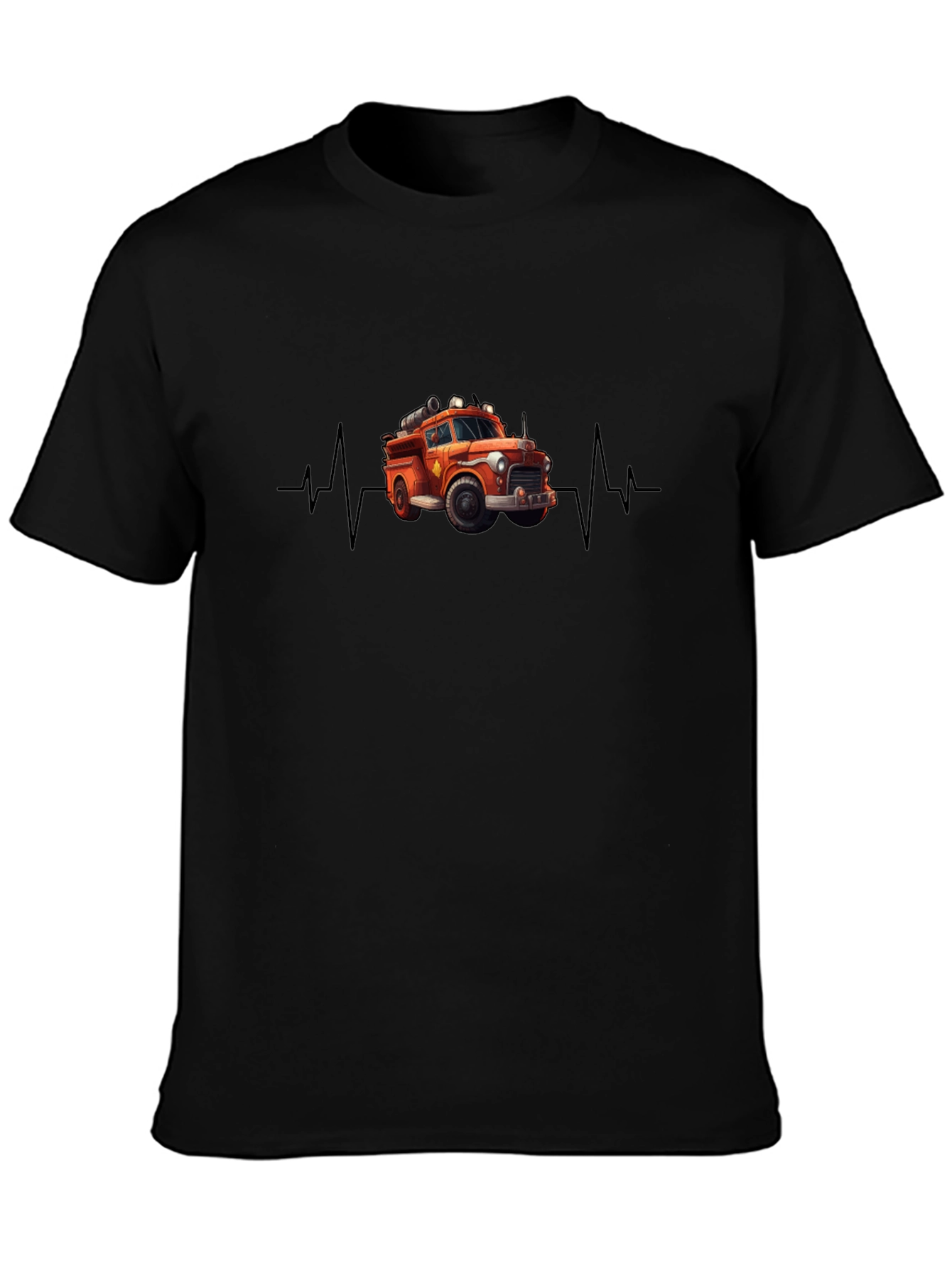 Fire Truck Heartbeat T-Shirt - Black