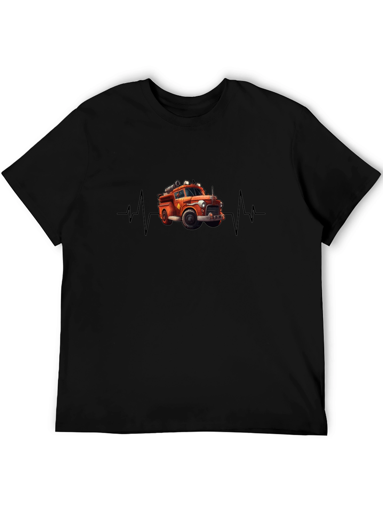 Fire Truck Heartbeat T-Shirt - Black