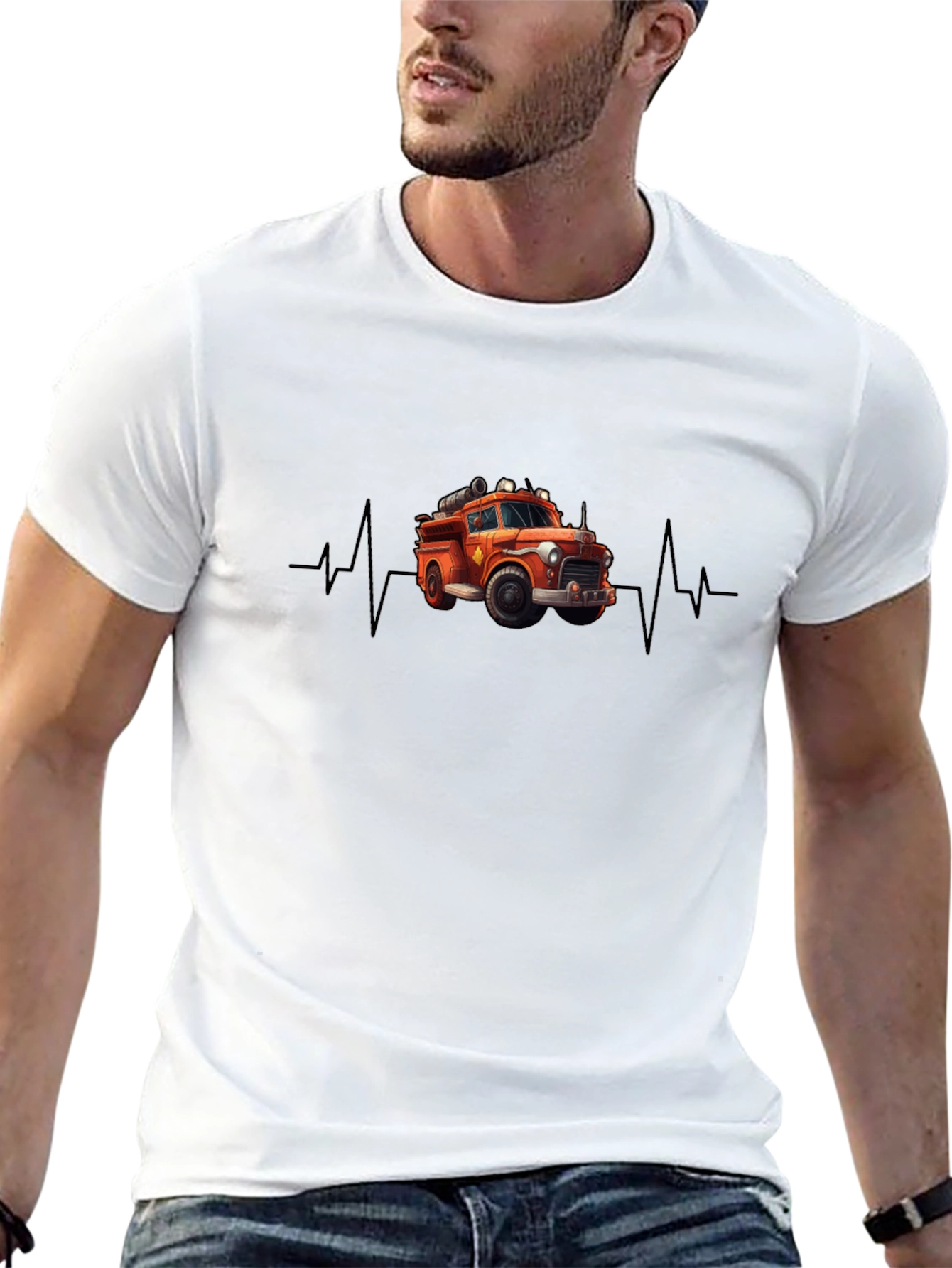 Fire Truck Heartbeat T-Shirt - Black