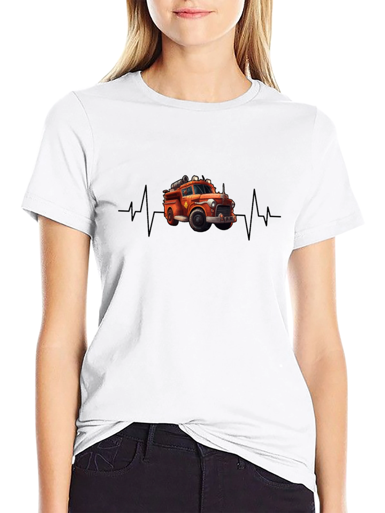 Fire Truck Heartbeat T-Shirt - Black