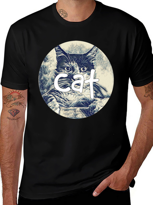 Cat Graphic Tee - Black Cotton Blend