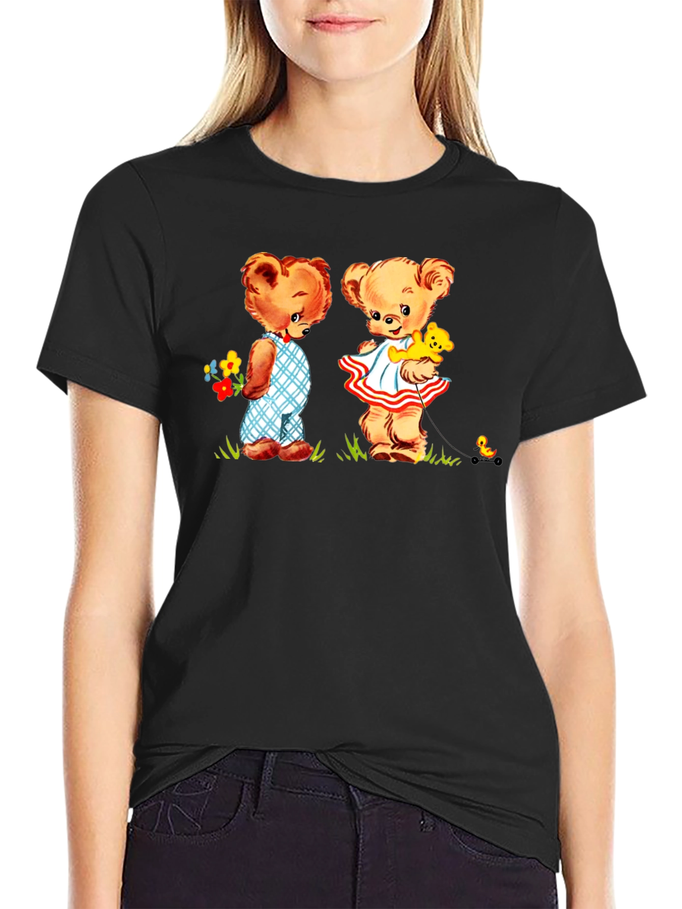 Teddy Bear Couple Black T-Shirt