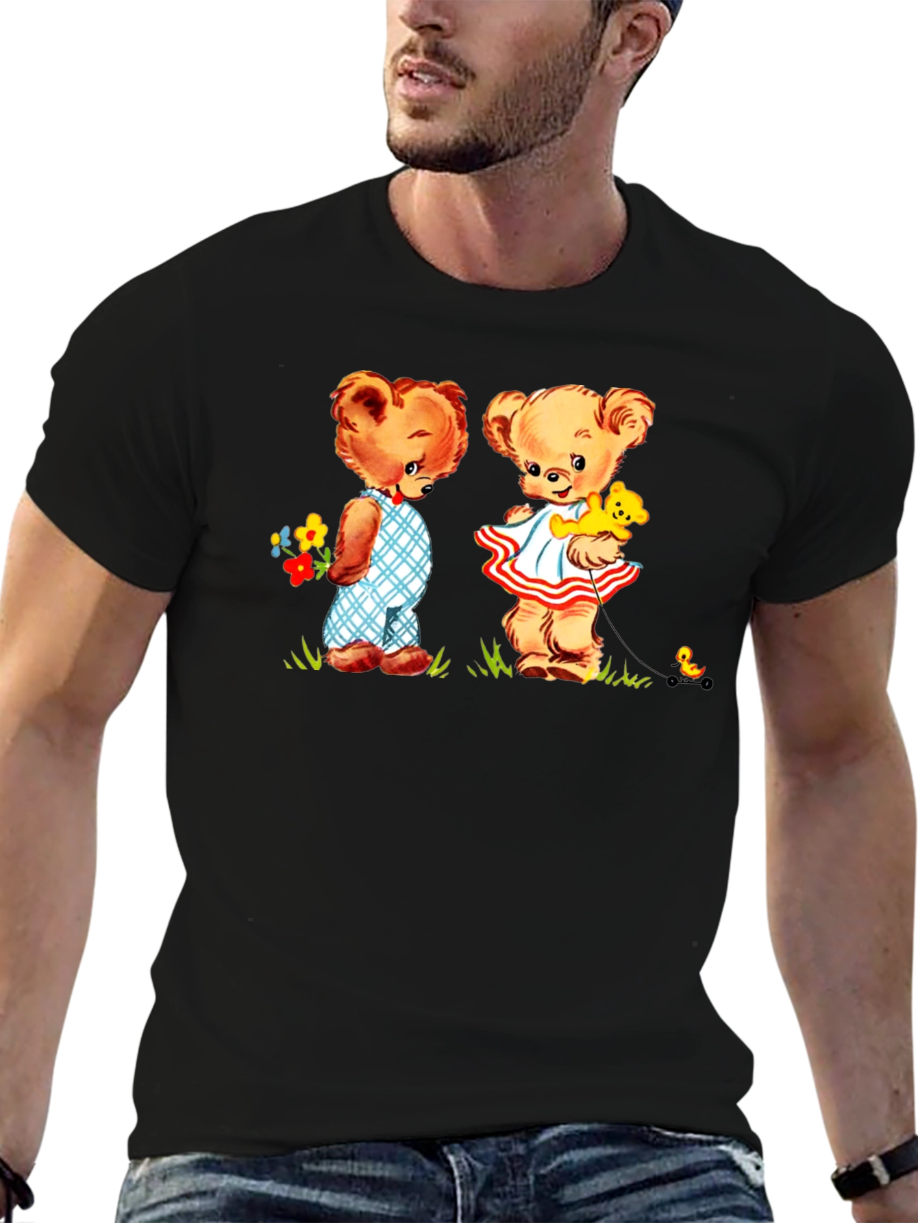 Teddy Bear Couple Black T-Shirt