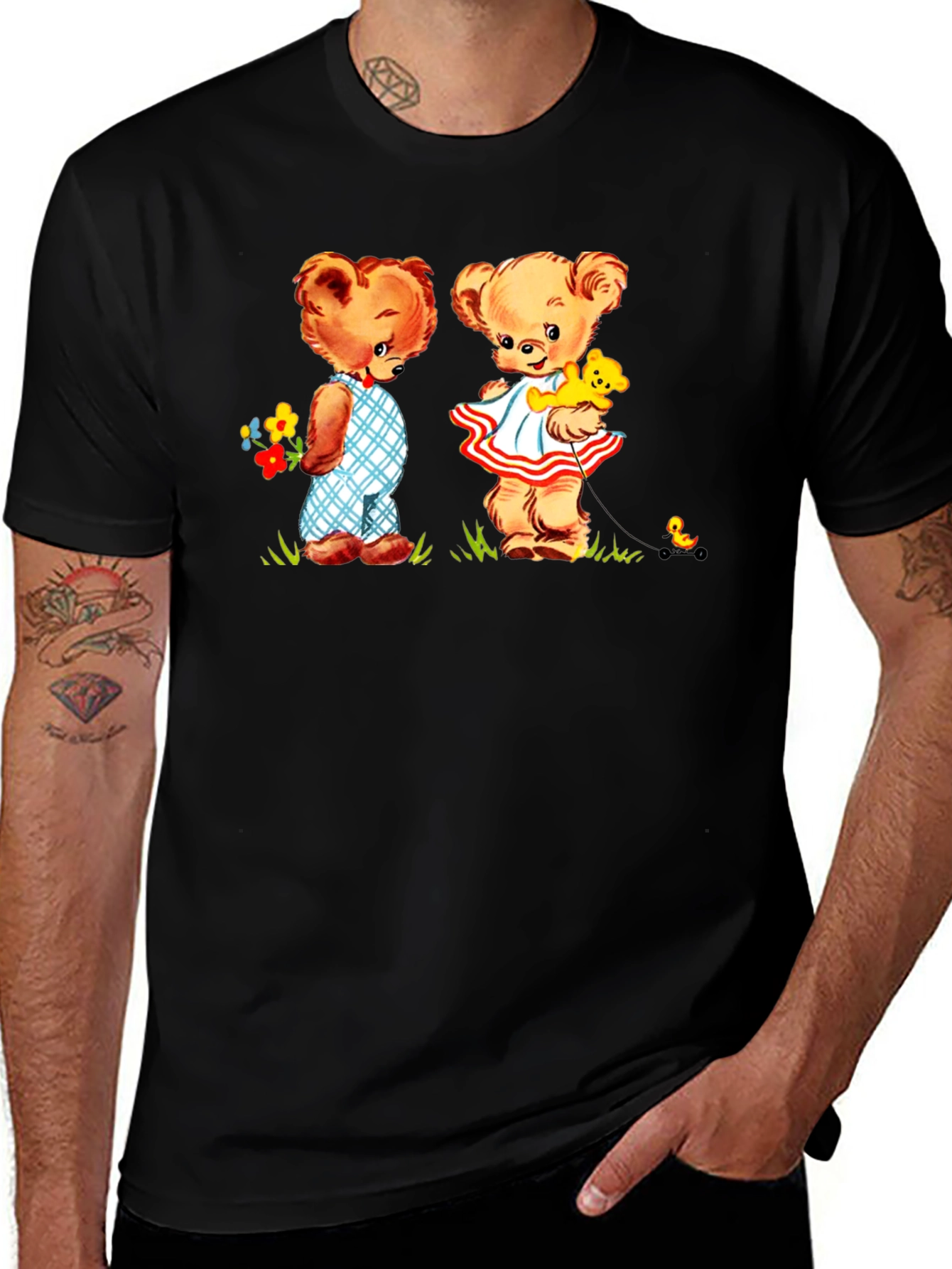 Teddy Bear Couple Black T-Shirt