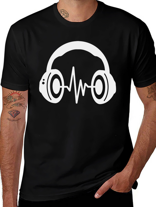 Music Lovers Black T-Shirt with Headphone Graphic
