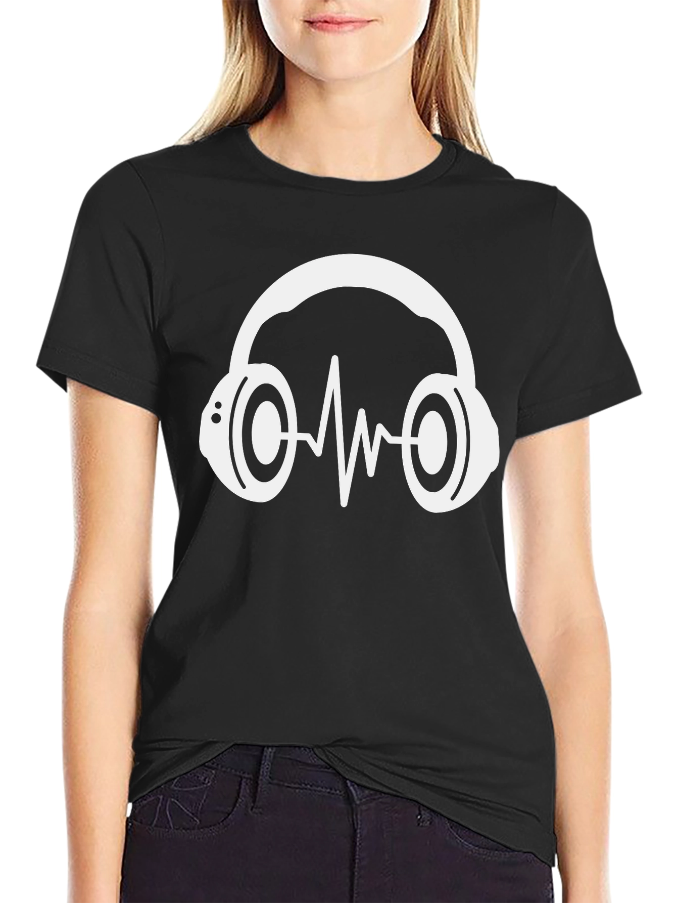 Music Lovers Black T-Shirt with Headphone Graphic