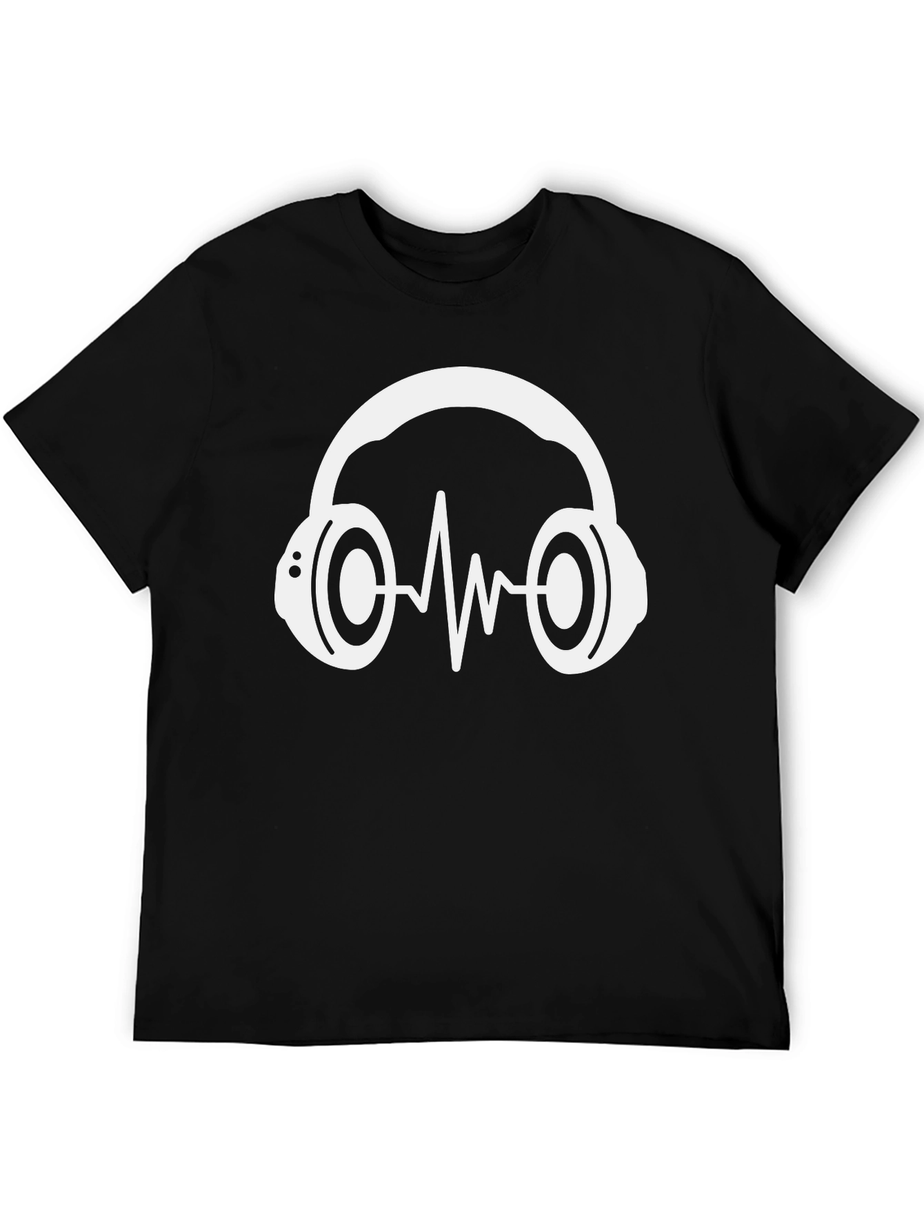 Music Lovers Black T-Shirt with Headphone Graphic