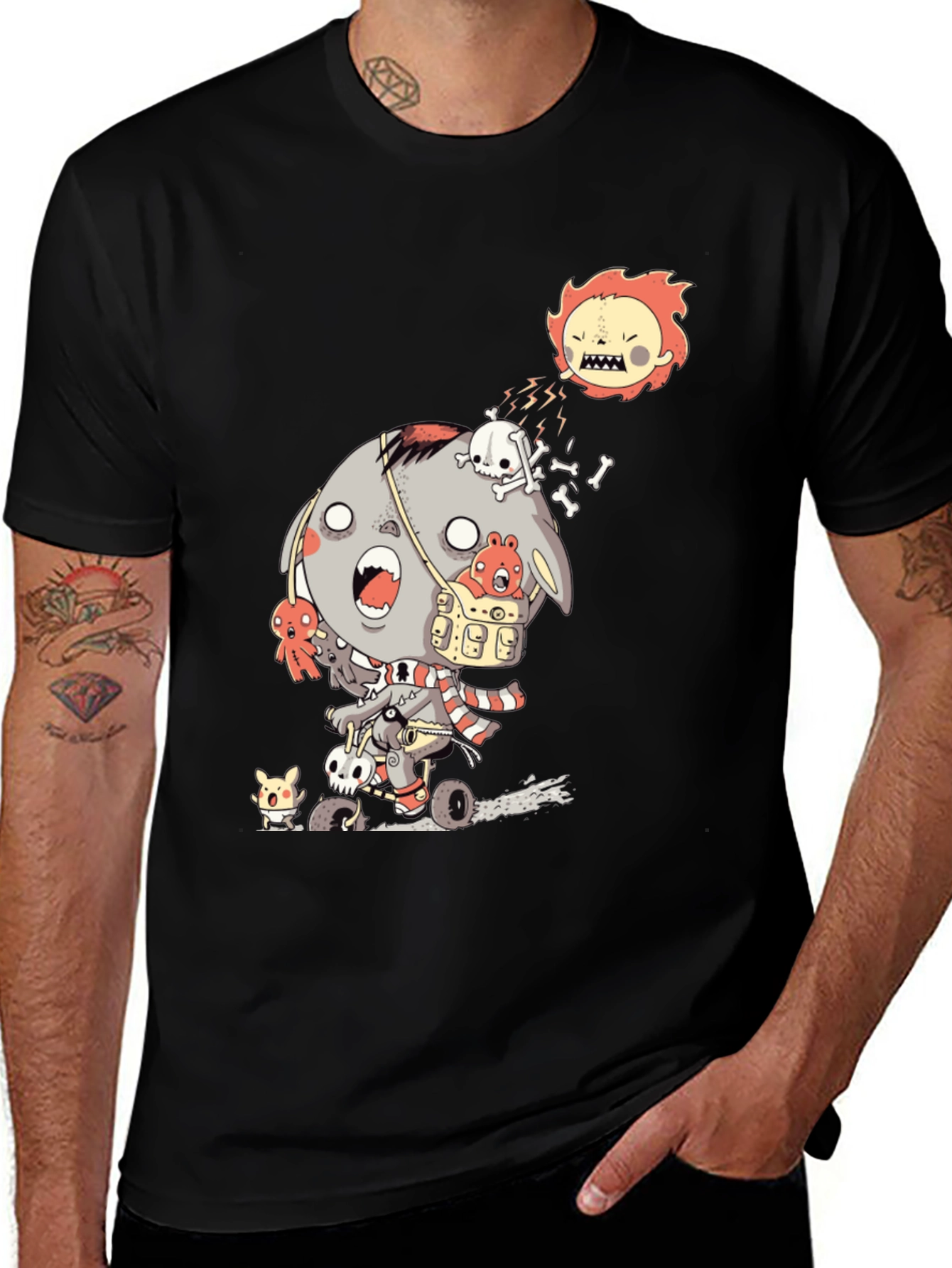 Zombie Cartoon Graphic Black T-Shirt