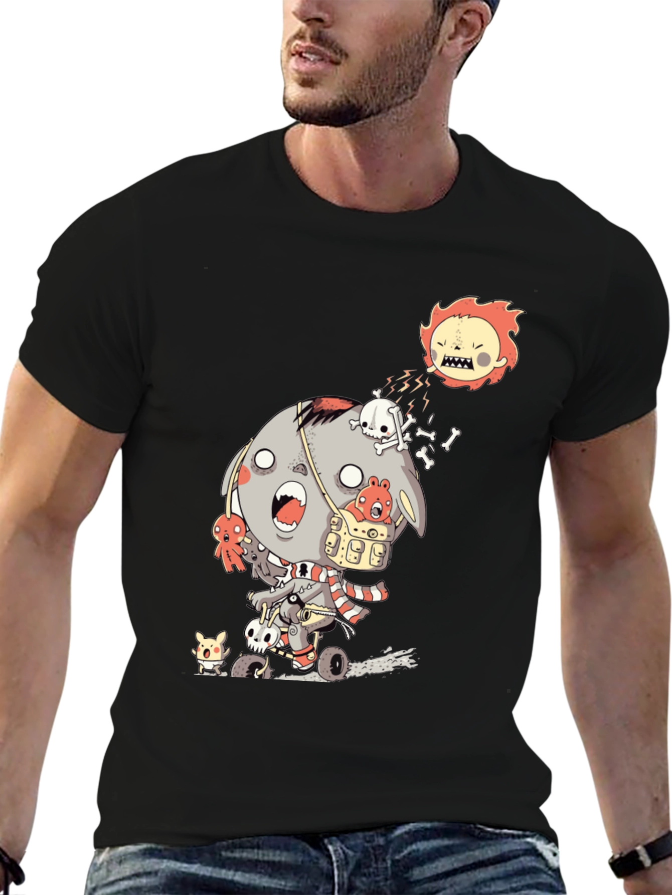 Zombie Cartoon Graphic Black T-Shirt