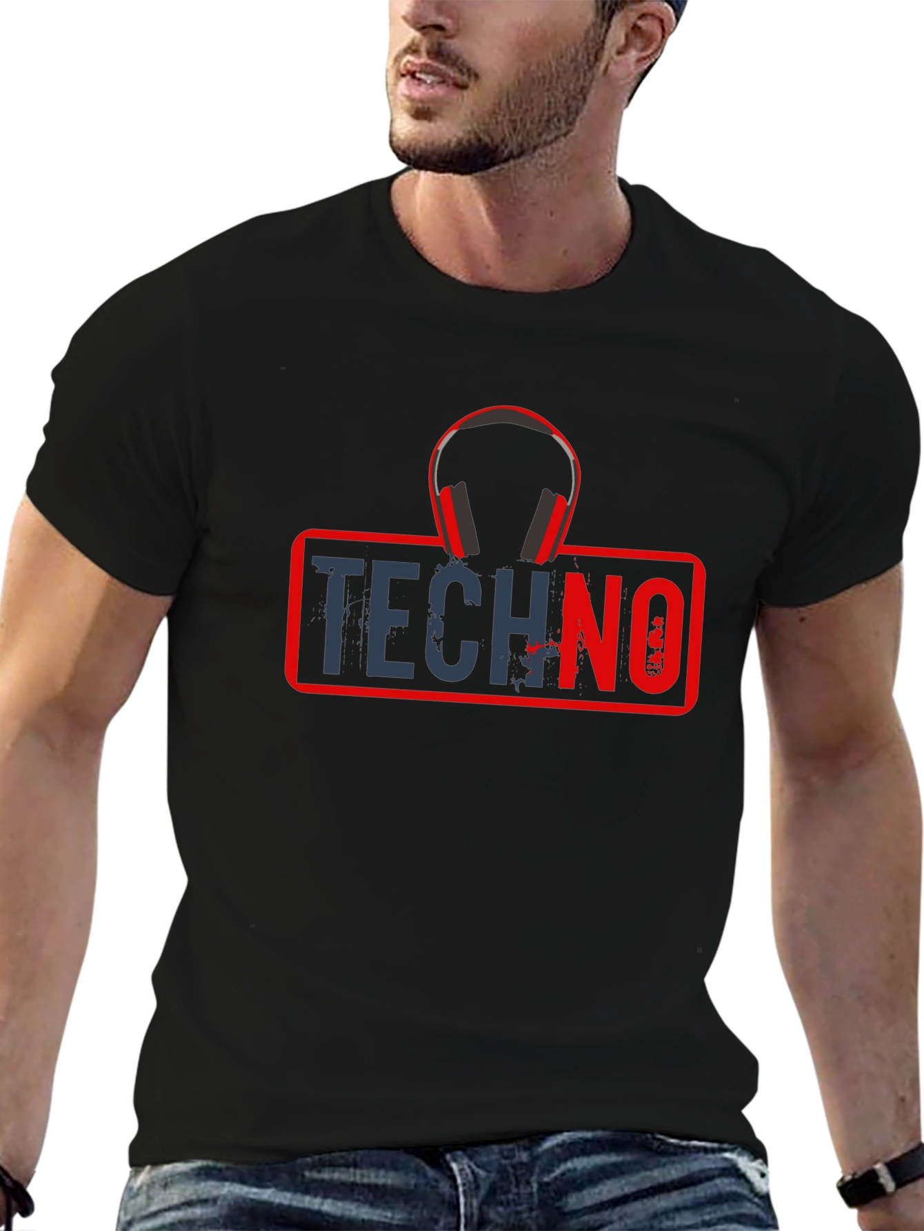 Techno Music T-Shirt with Headphone Graphic