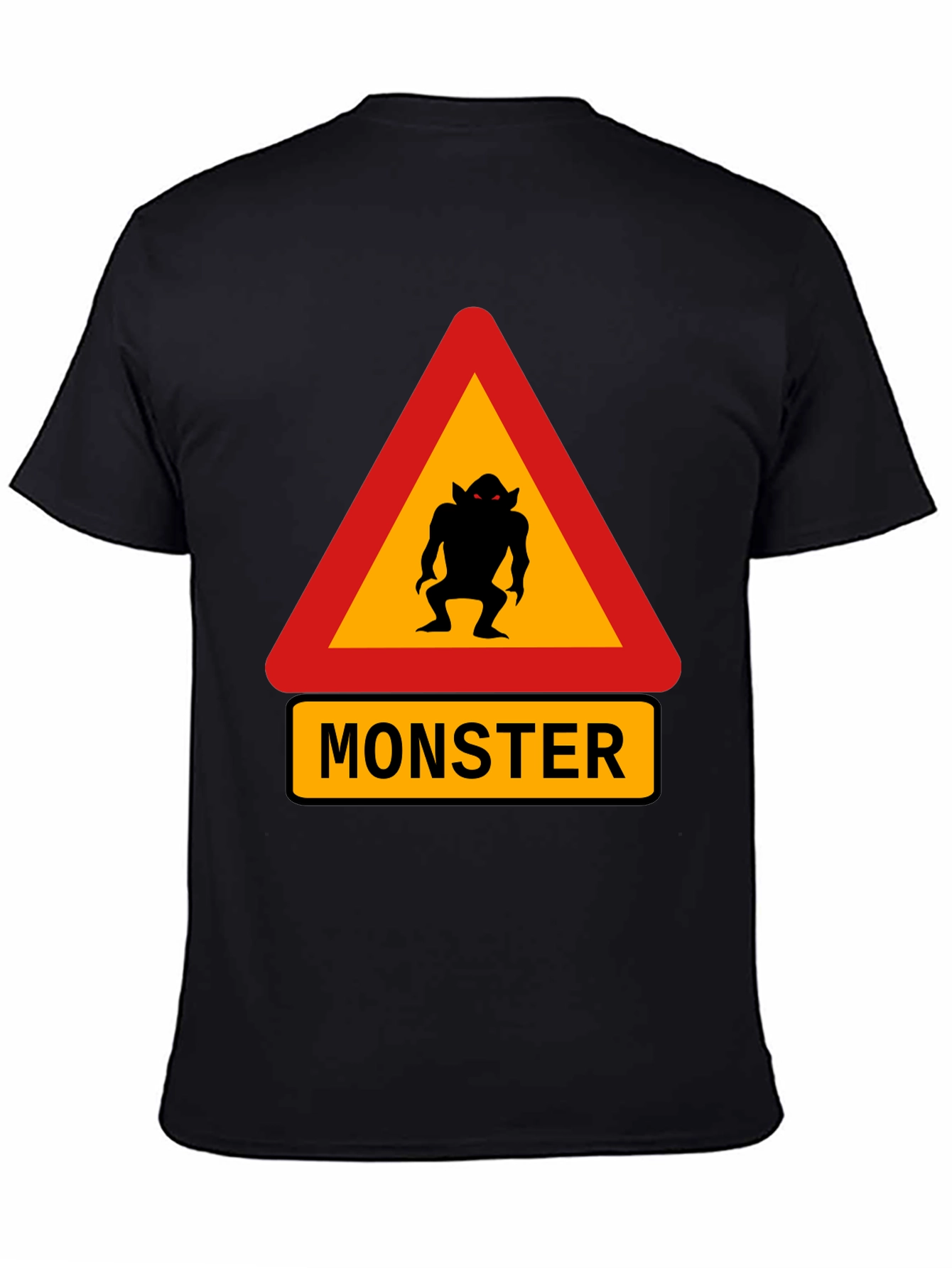 Monster Warning Sign Black T-Shirt