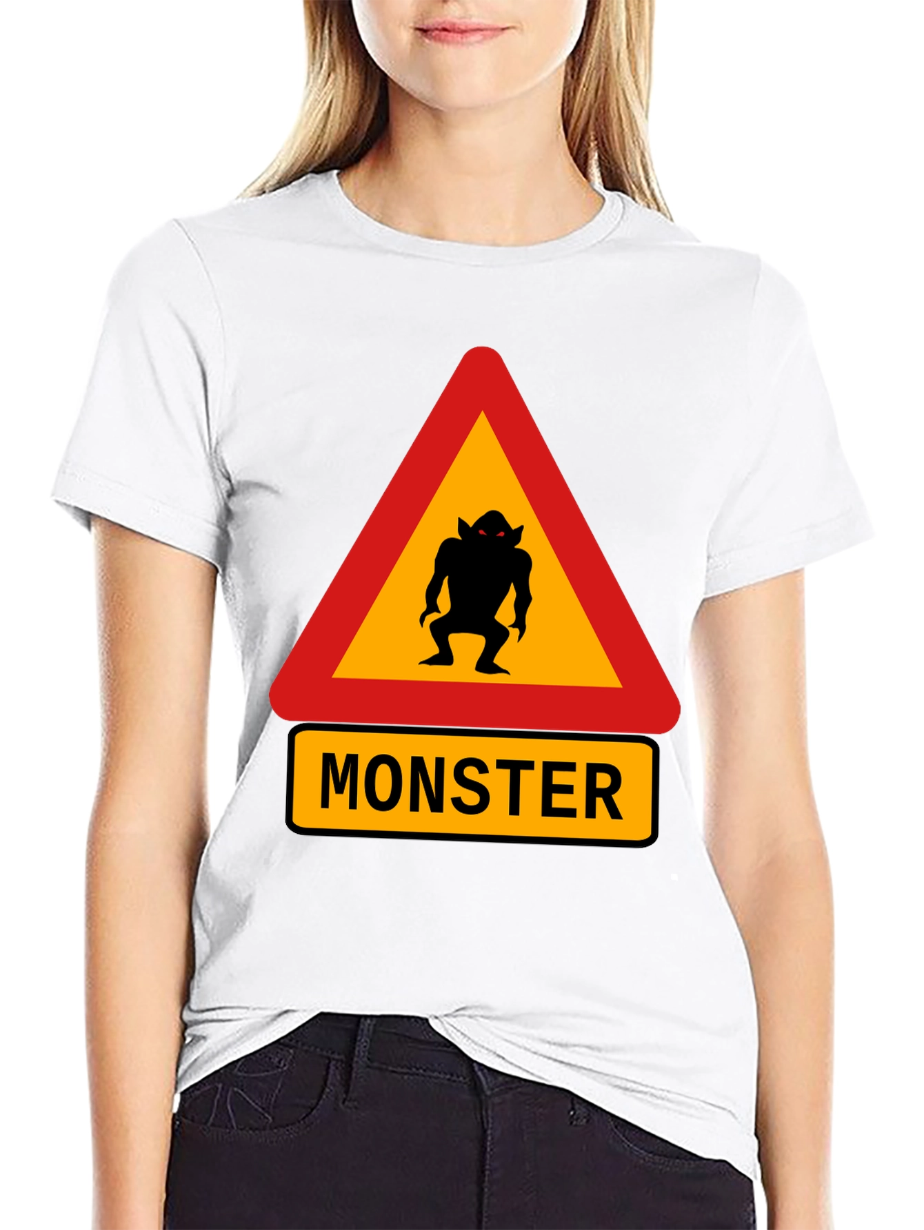 Monster Warning Sign Black T-Shirt