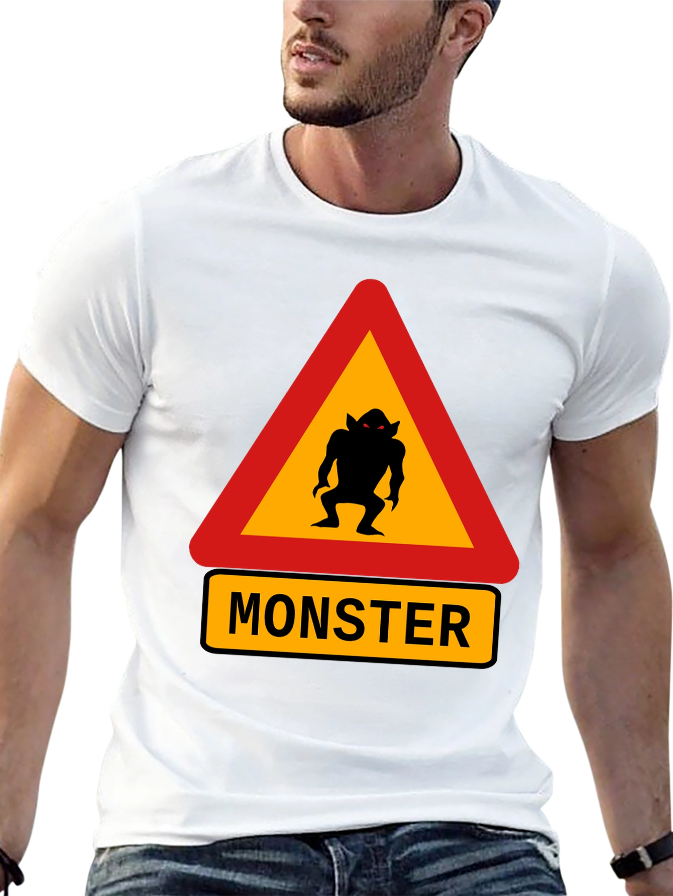 Monster Warning Sign Black T-Shirt