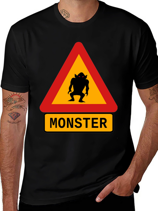 Monster Warning Sign Black T-Shirt