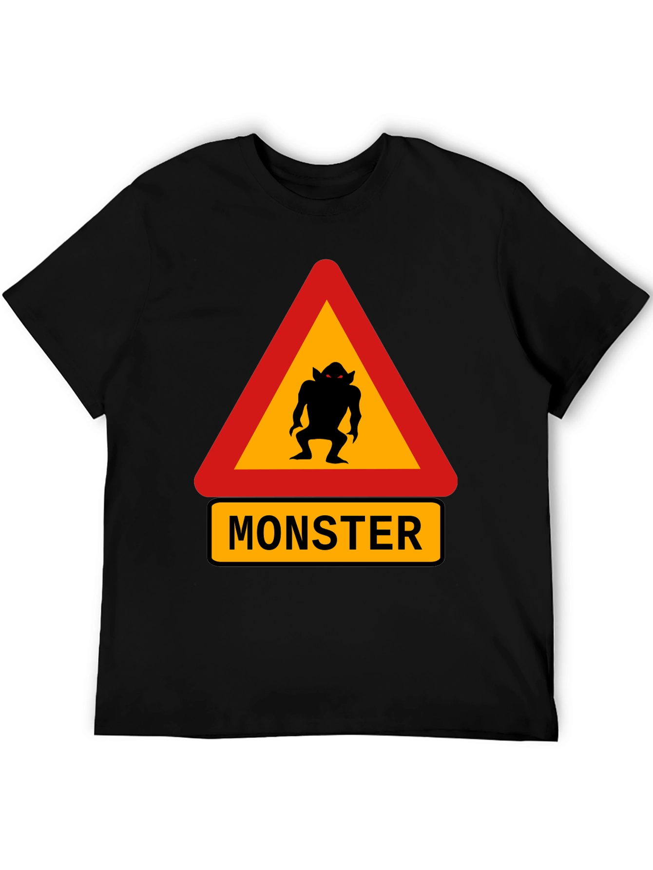 Monster Warning Sign Black T-Shirt