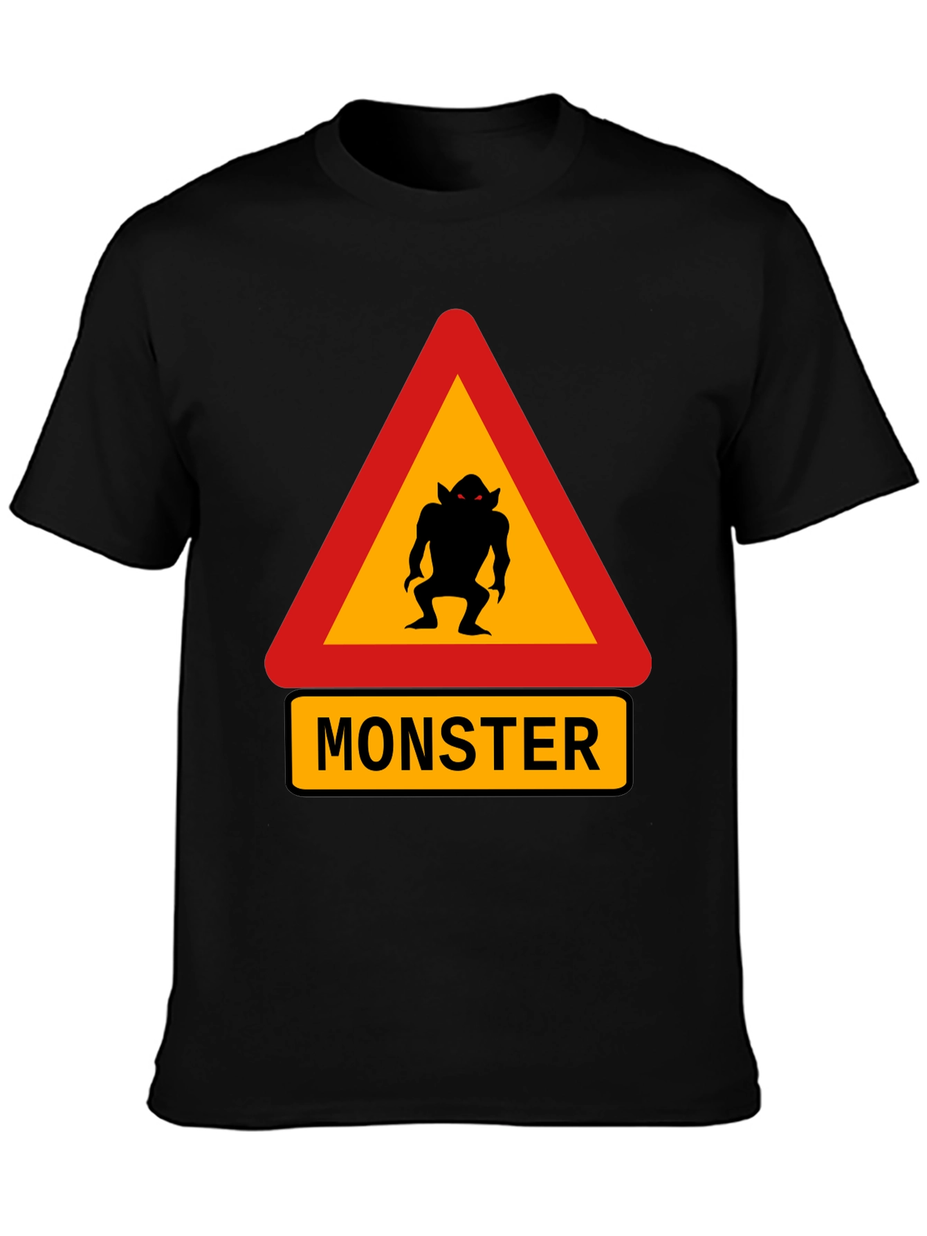 Monster Warning Sign Black T-Shirt