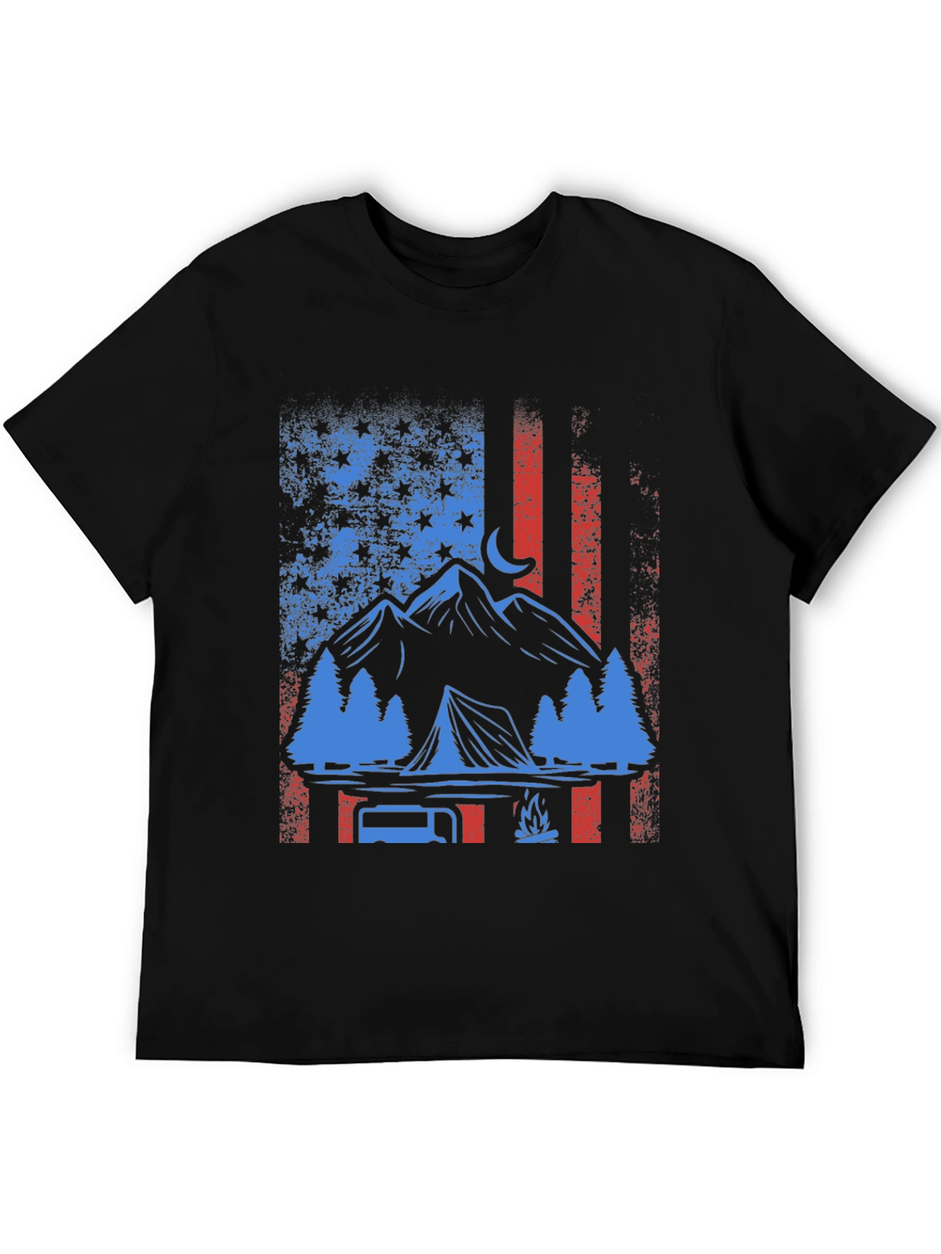 Patriotic Camping T-Shirt - American Flag Design