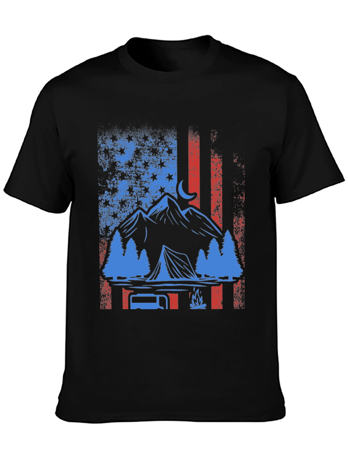 Patriotic Camping T-Shirt - American Flag Design