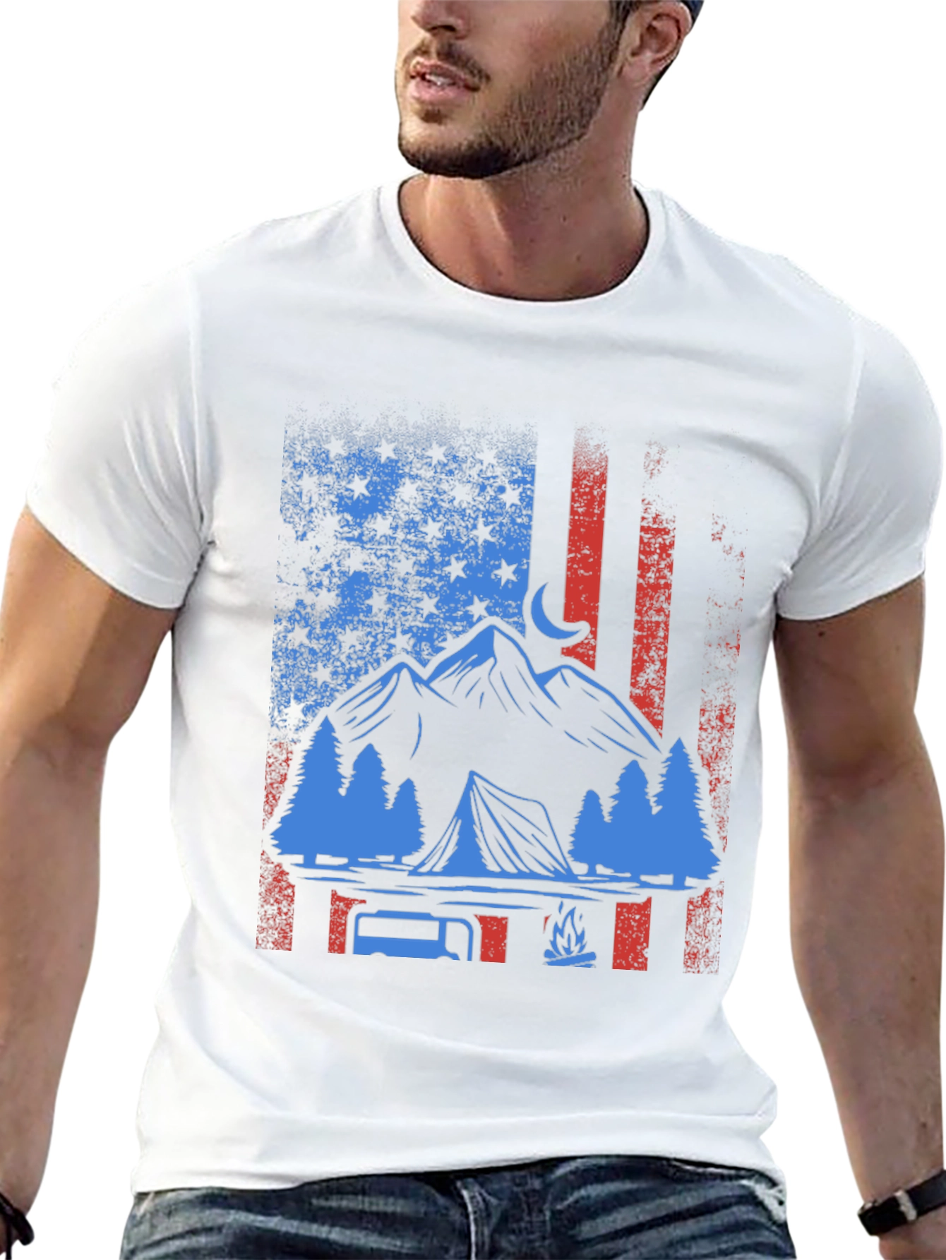Patriotic Camping T-Shirt - American Flag Design