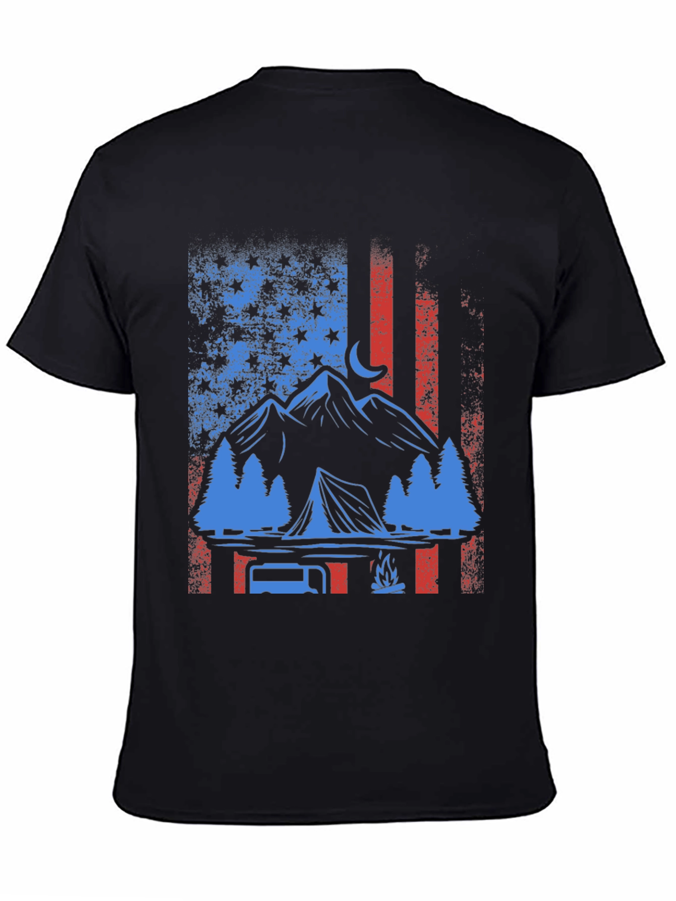 Patriotic Camping T-Shirt - American Flag Design