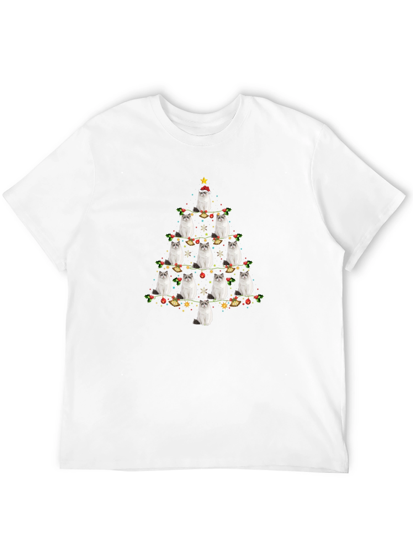 Festive Cat Christmas Tree Graphic Tee
