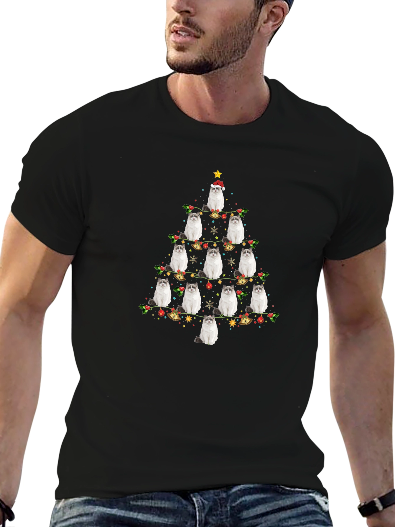 Festive Cat Christmas Tree Graphic Tee