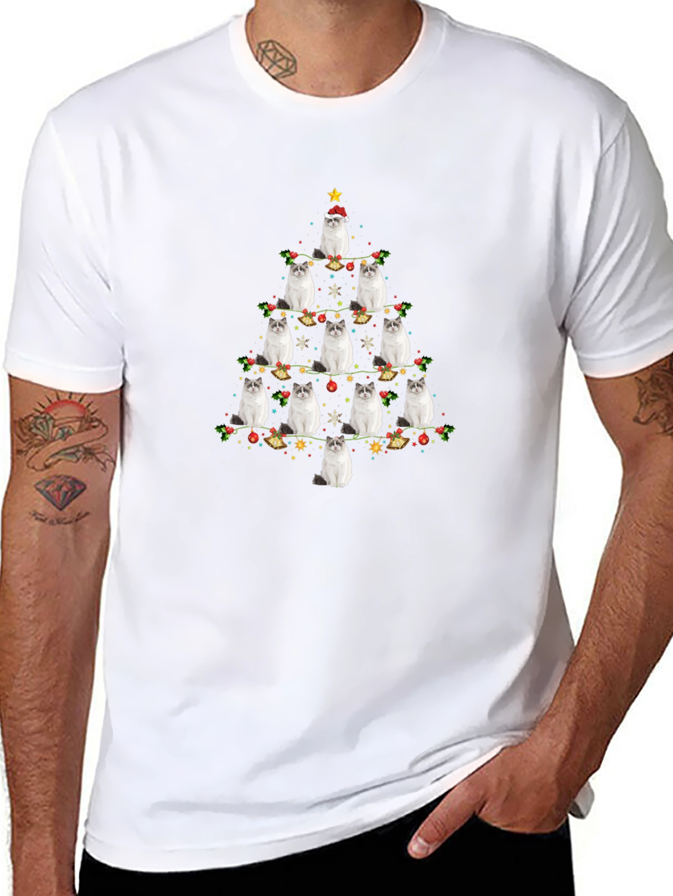 Festive Cat Christmas Tree Graphic Tee
