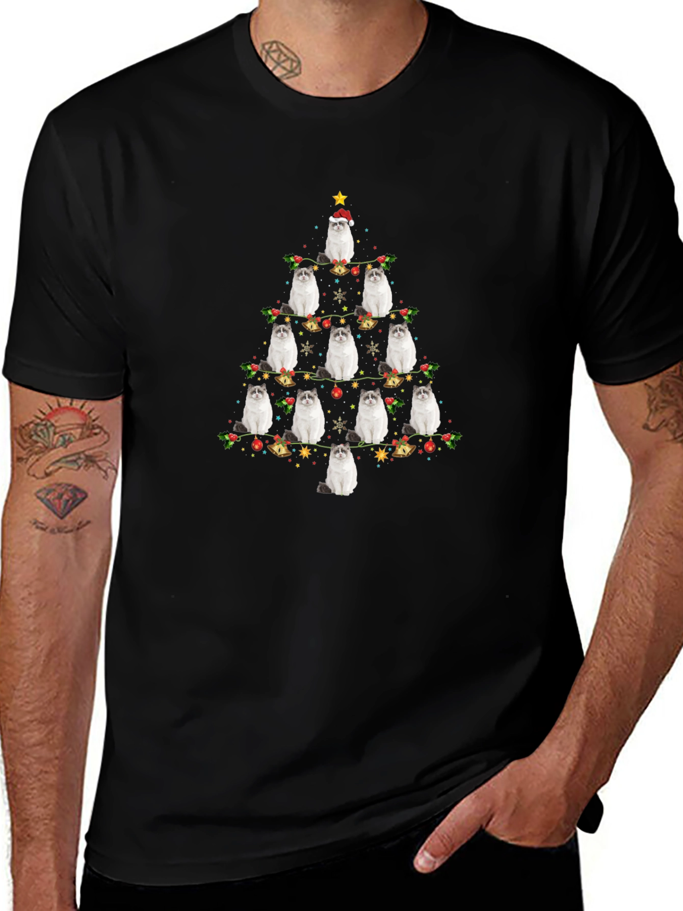 Festive Cat Christmas Tree Graphic Tee
