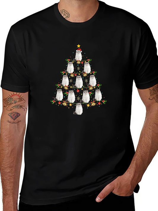 Festive Cat Christmas Tree Graphic Tee
