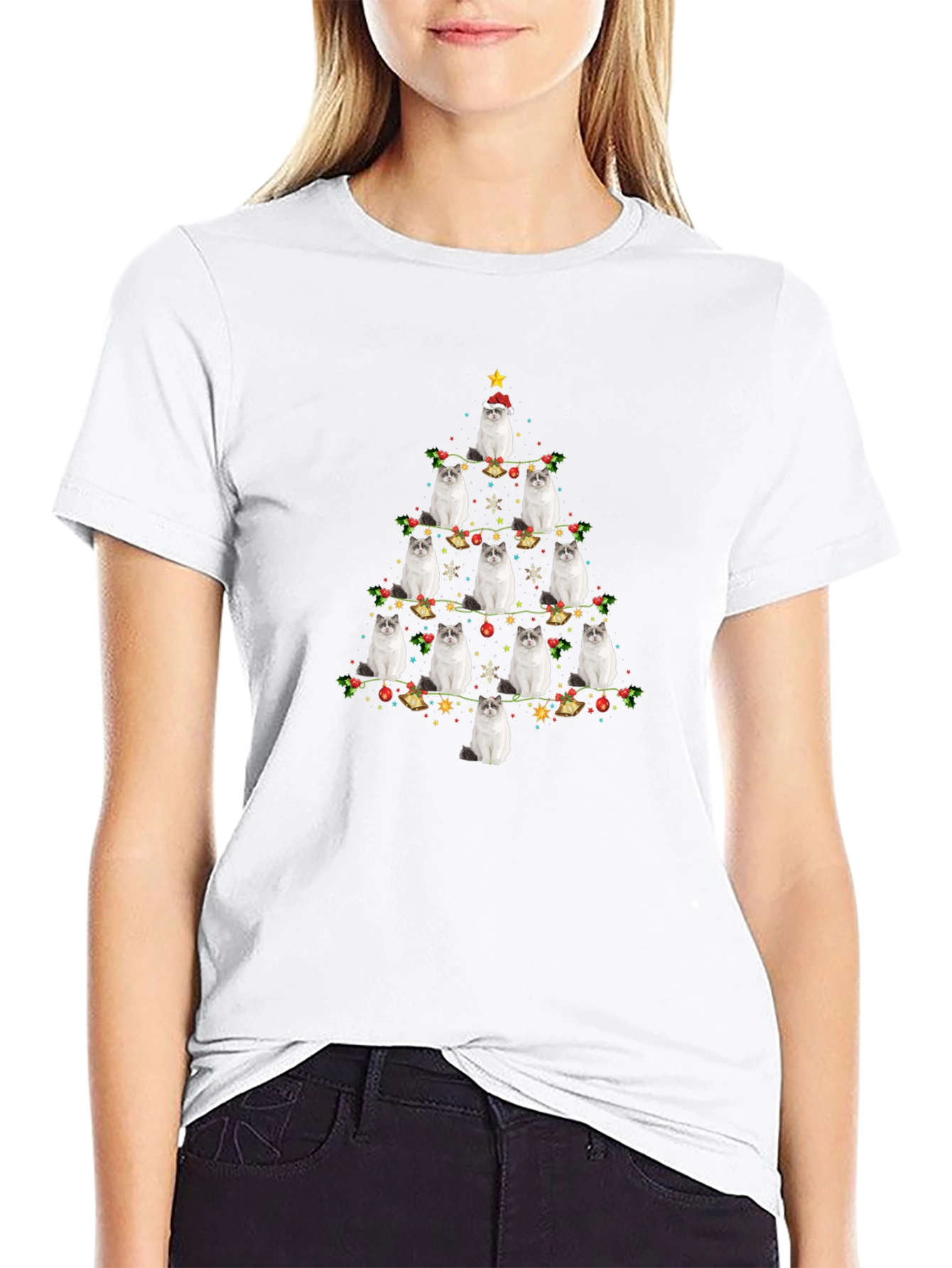 Festive Cat Christmas Tree Graphic Tee