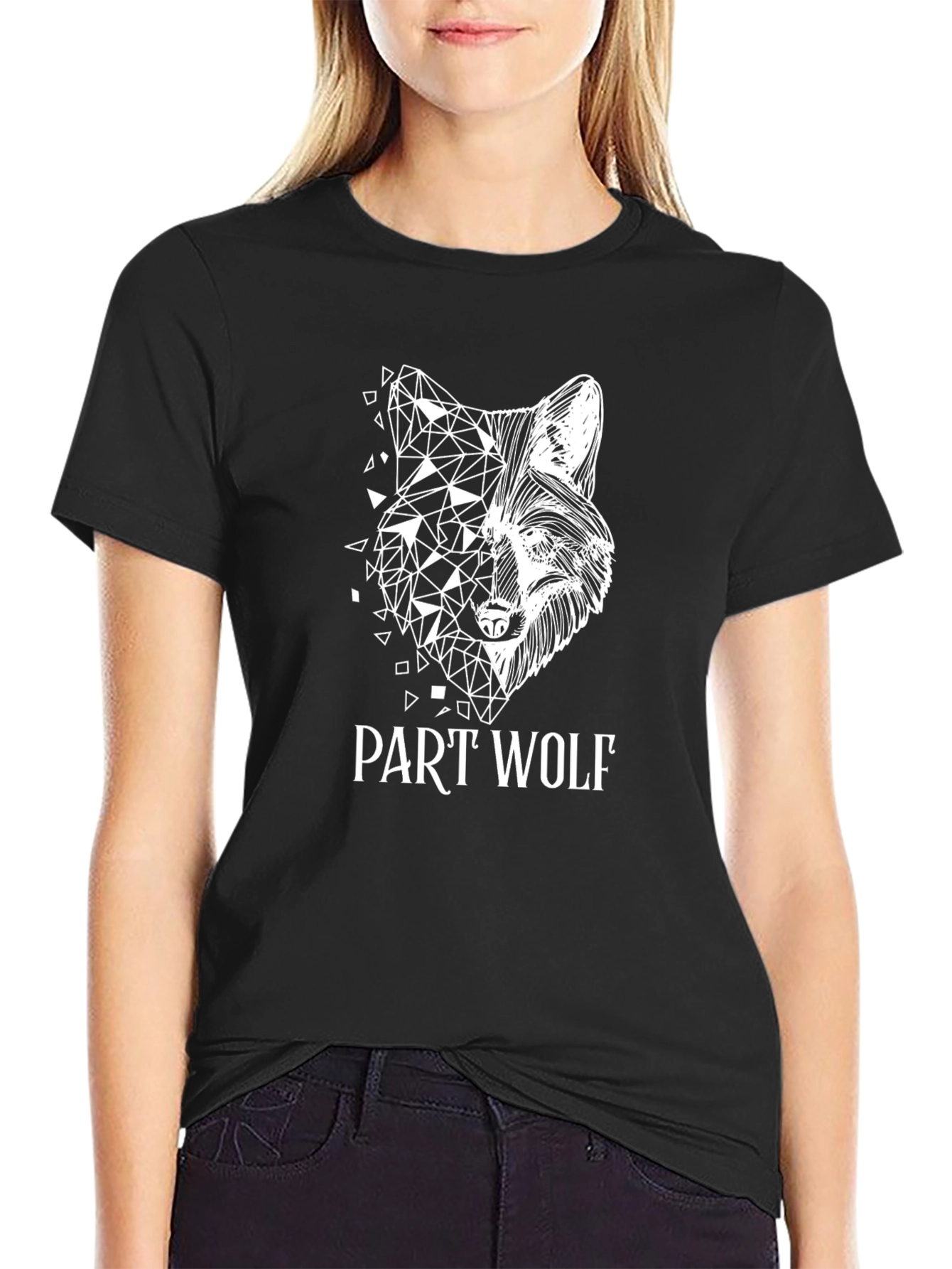 Part Wolf Graphic Tee - Black Cotton T-Shirt