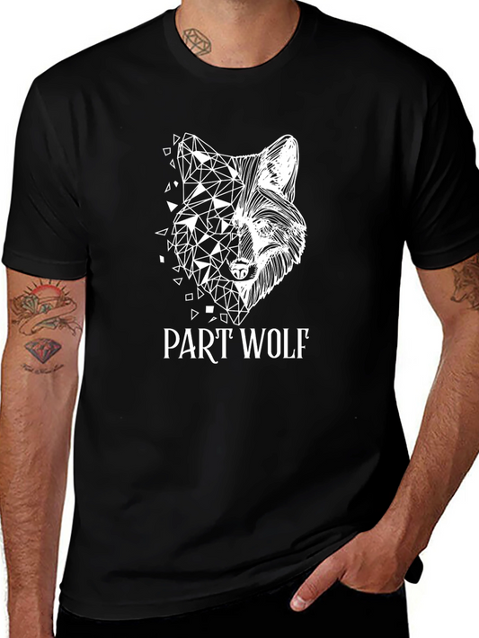 Part Wolf Graphic Tee - Black Cotton T-Shirt