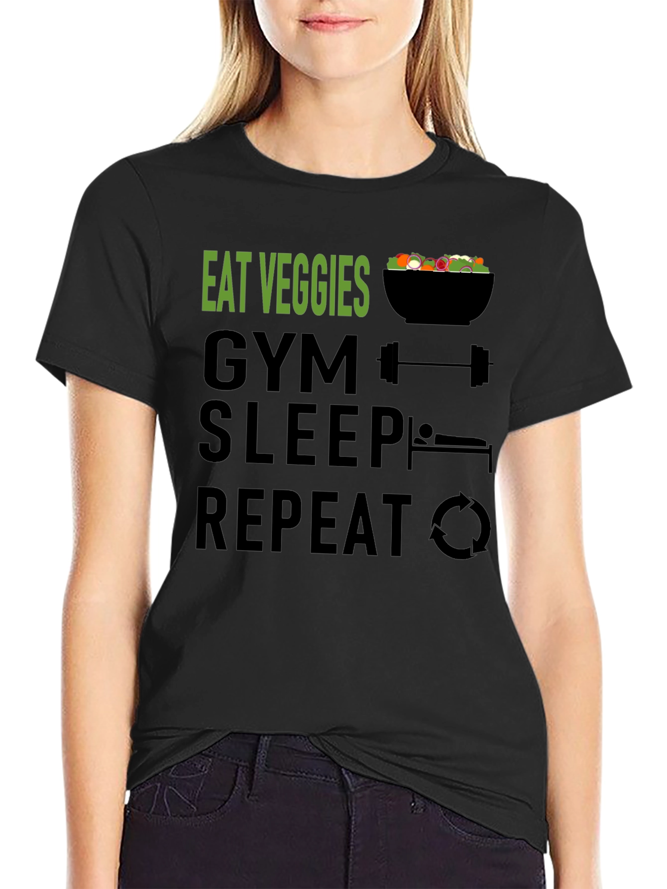Eat Veggies Gym Sleep Repeat Funny Workout Shirt