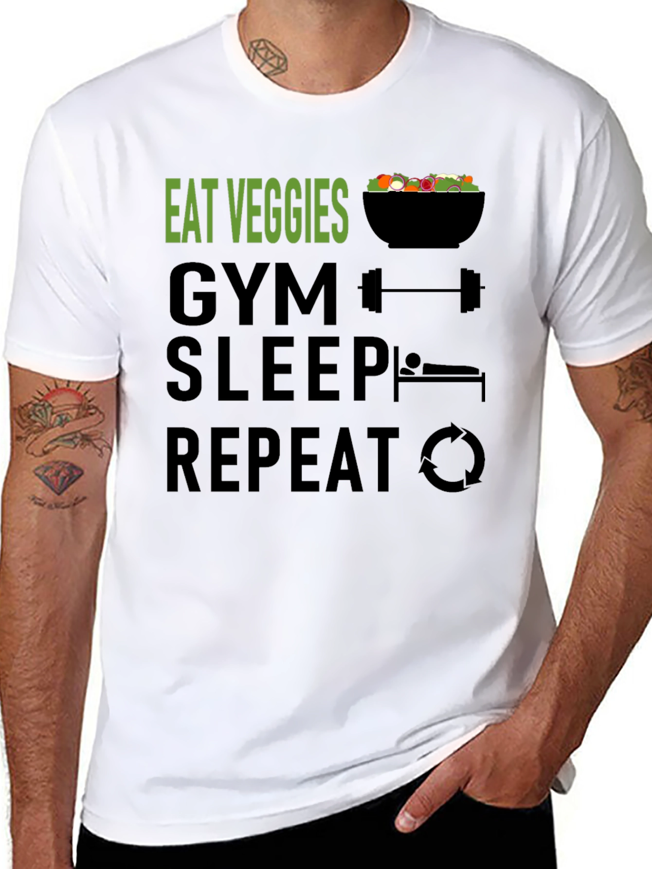 Eat Veggies Gym Sleep Repeat Funny Workout Shirt