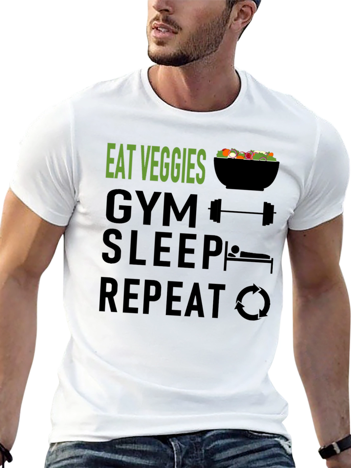 Eat Veggies Gym Sleep Repeat Funny Workout Shirt