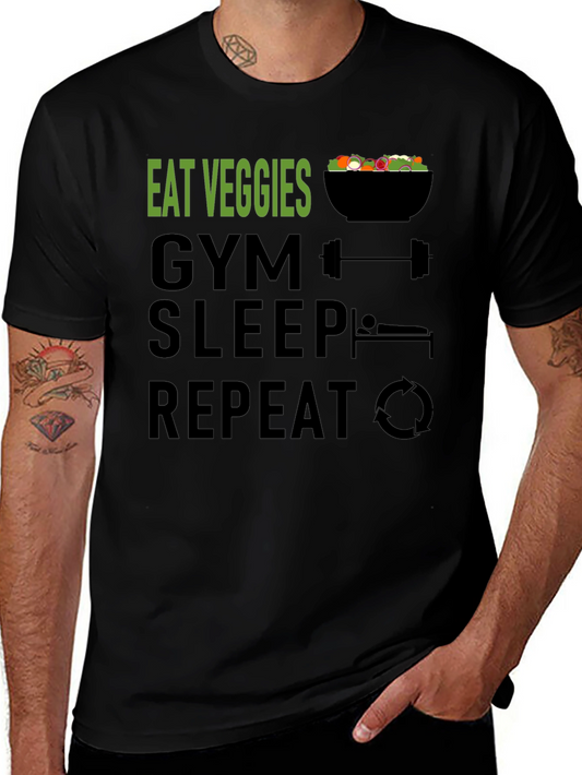 Eat Veggies Gym Sleep Repeat Funny Workout Shirt